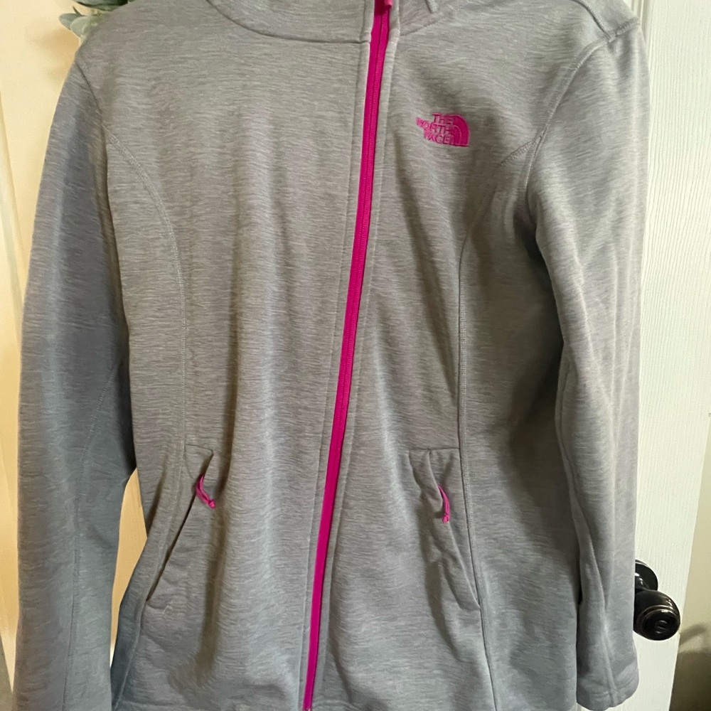 The North Face Kids Gray Hoodie with Pink Accents